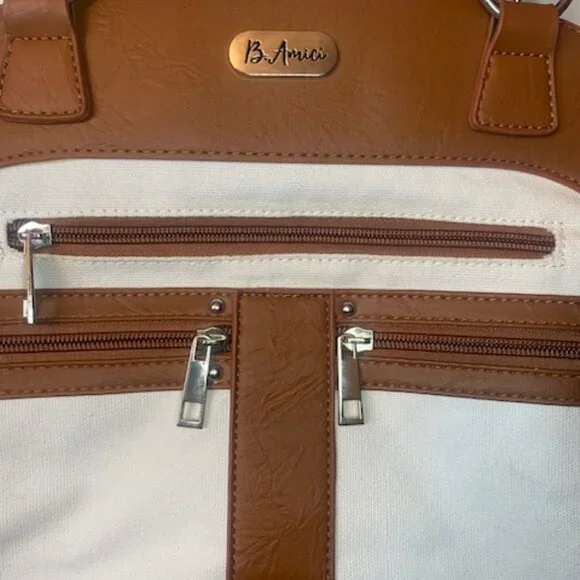 B Amici Amelia White Canvas & Tan Trimming Satchel Shoulder Bag - Picture 3 of 16
